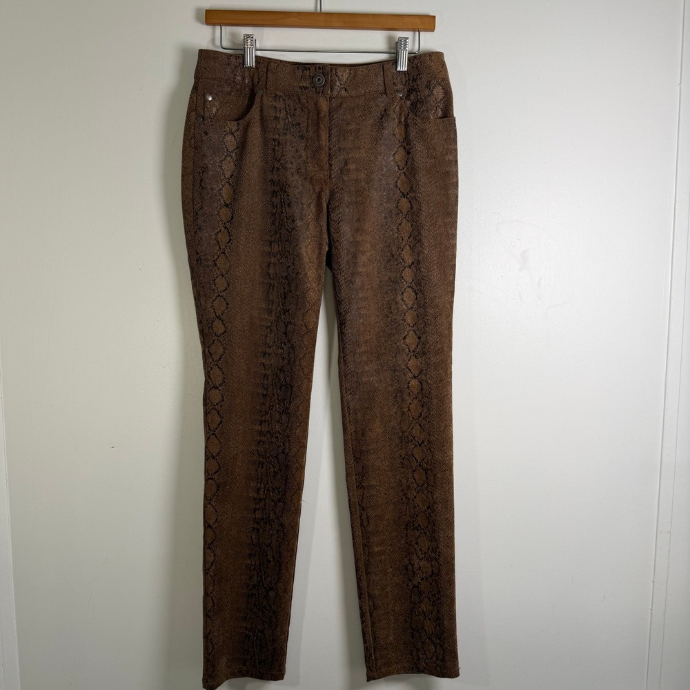 Chico's Platinum Snakeskin Print Pants Women 0 Brown Slim Leg Textured Python